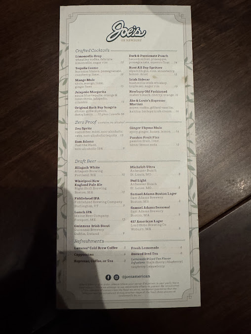 Menu Joe’s On Newbury - 8