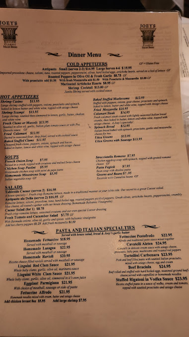 Menu Joey's Italian Restaurant - 0