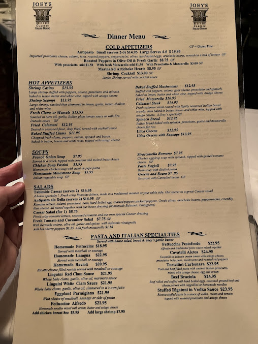 Menu Joey's Italian Restaurant - 1