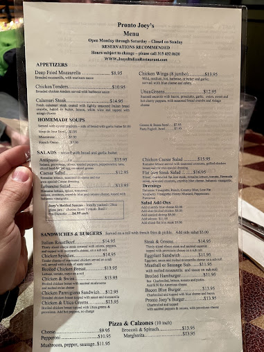 Menu Joey's Italian Restaurant - 5