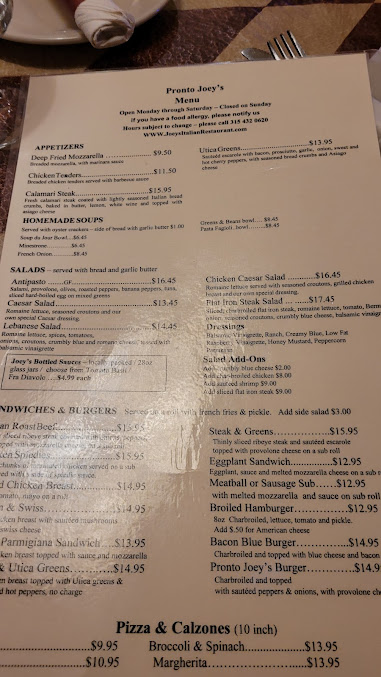 Menu Joey's Italian Restaurant - 8