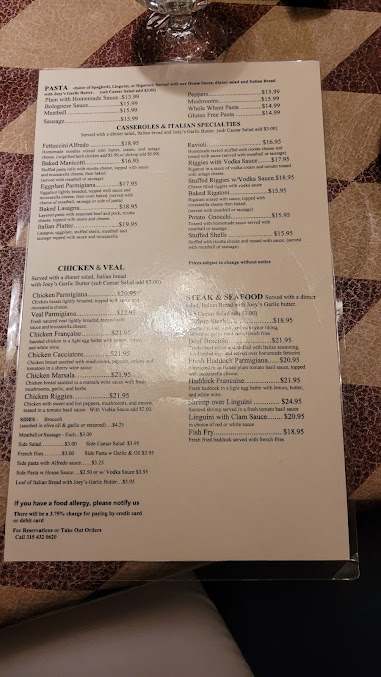 Menu Joey's Italian Restaurant - 9