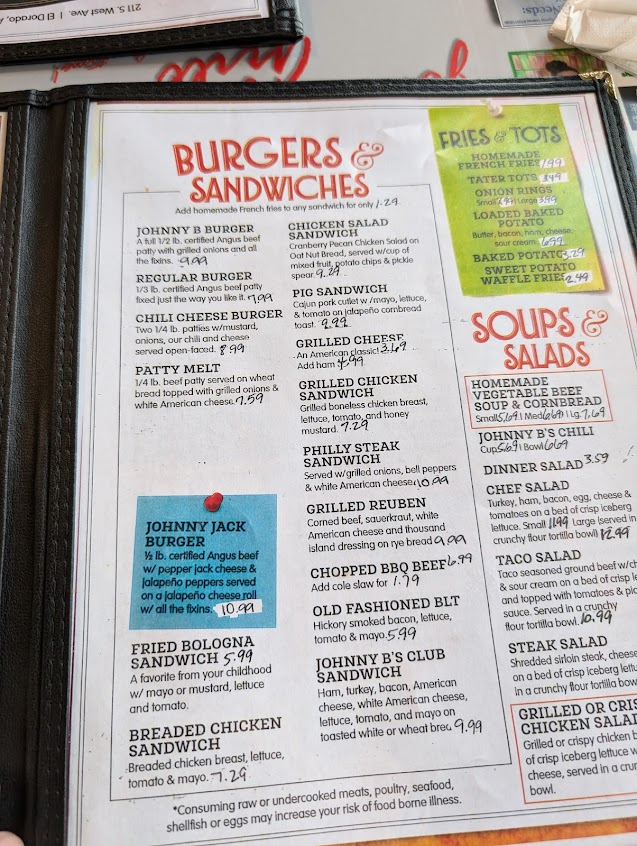 Menu Johnny Bs El Dorado - 1