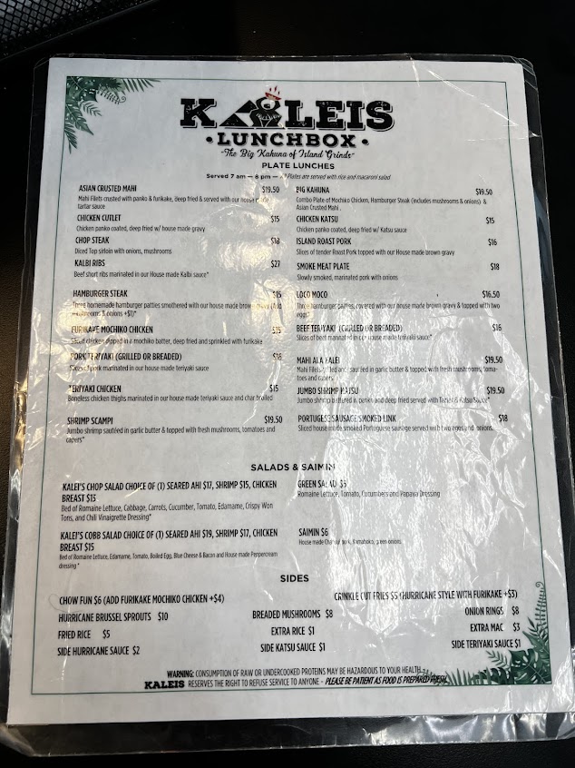 Menu Kaleis Lunchbox Maui Lani - 5
