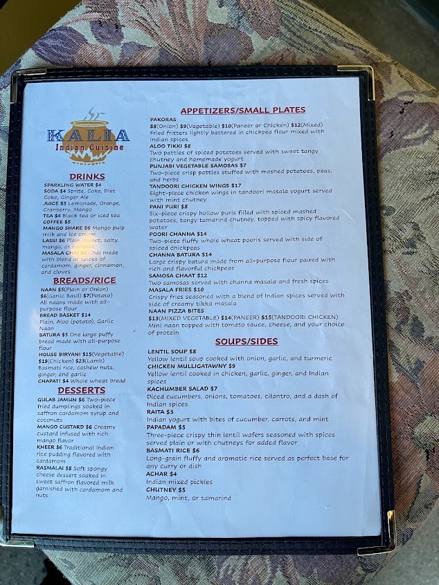 Menu Kalia Indian Cuisine Sports Lounge - 4