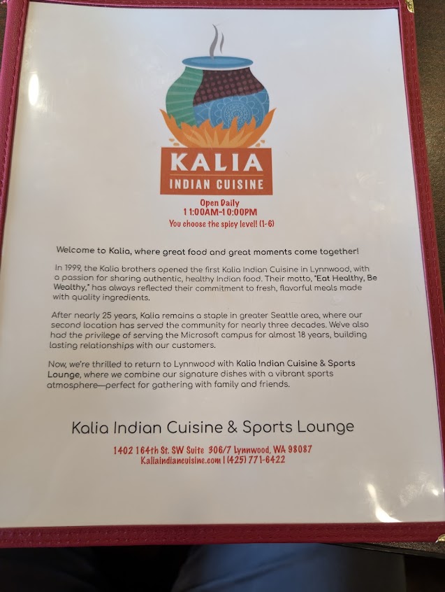 Menu Kalia Indian Cuisine Sports Lounge - 9