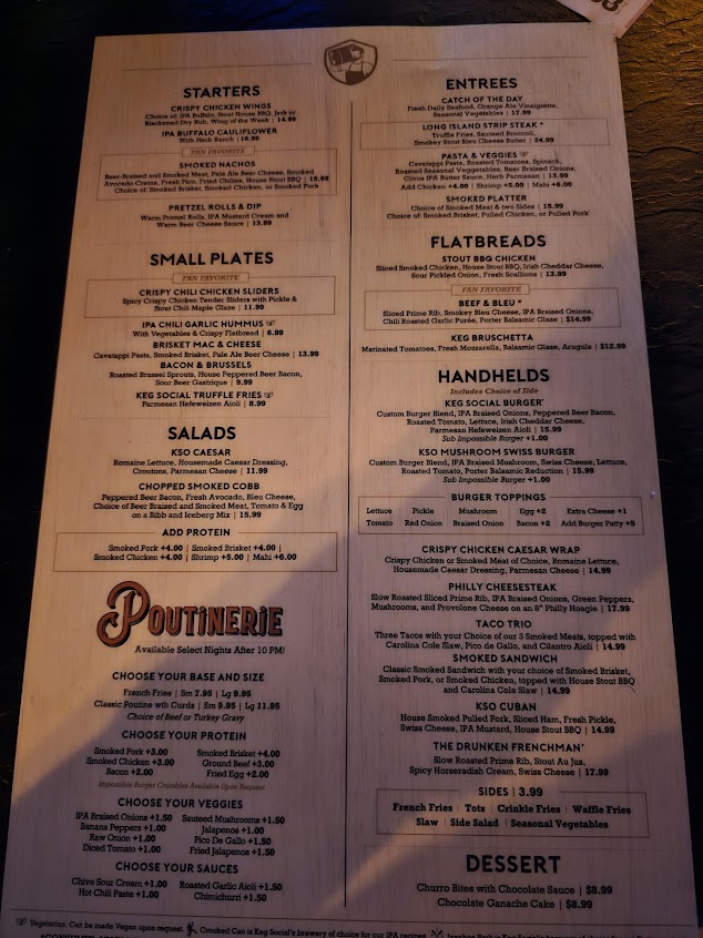 Menu Keg Social Orlando Dining Entertainment - 0