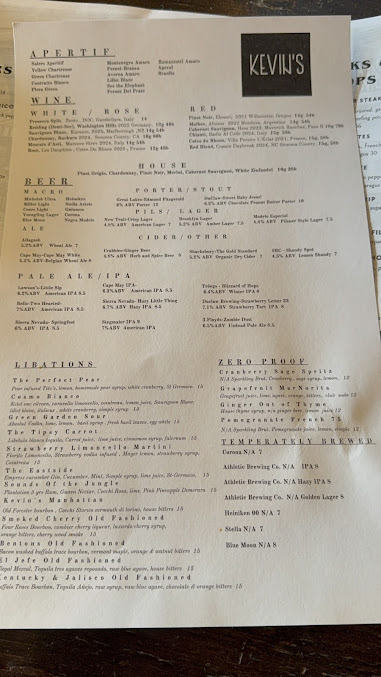 Menu Kevin's Bar & Restaurant - 0