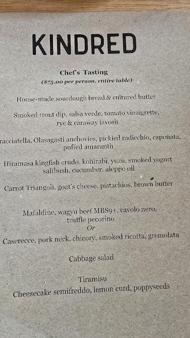 Menu Kindred Restaurant - 0