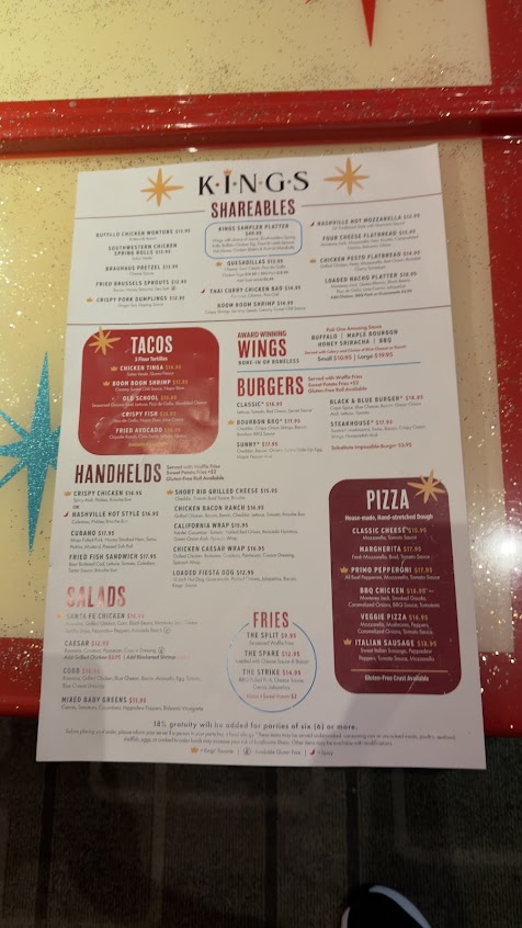 Menu Kings Dining Entertainment Orlando - 2