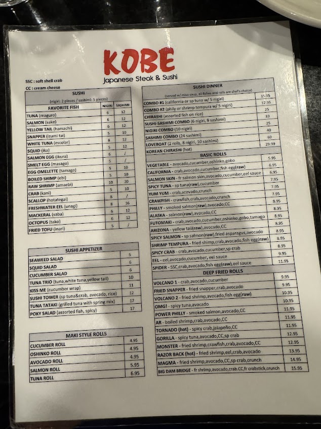 Menu Kobe Japanese Steakhouse Sushi - 3