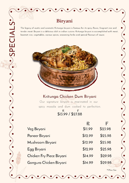 Menu Kritunga Indian Restaurant Illinois - 7