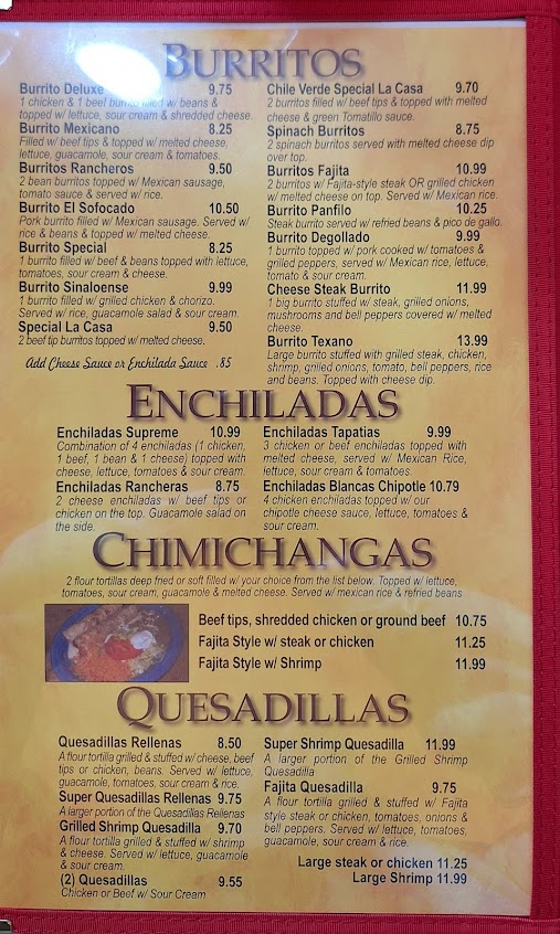 Menu La Carreta Mexican Restaurant Newport - 1