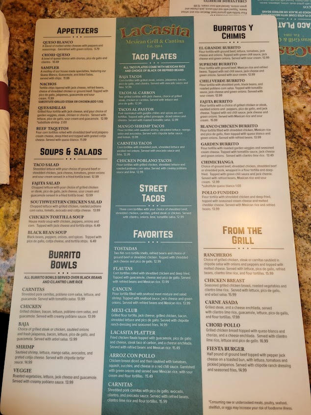 Menu La Casita Mexican Restaurant - 3