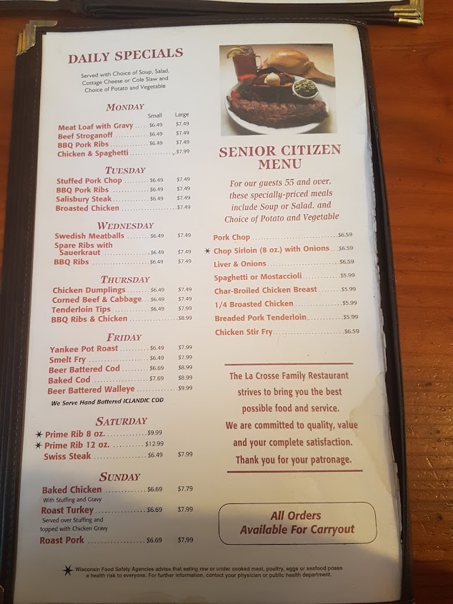 Menu La Crosse Family Restaurant - 9