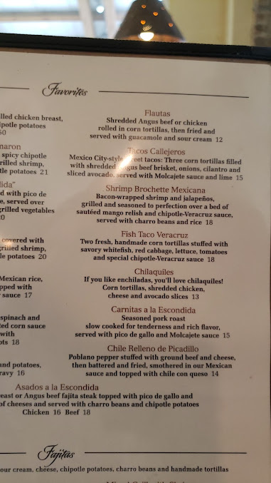 Menu La Escondida Mexican Grill - 1