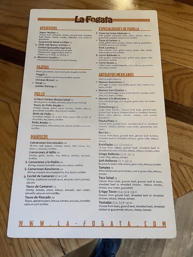 Menu La Fogata Restaurant Evans - 0
