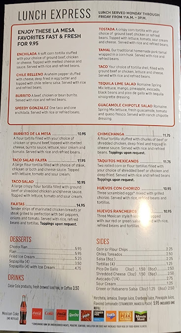 Menu La Mesa Mexican Restaurant - 9