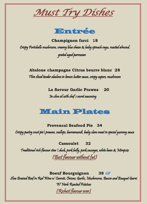 Menu La Saveur French Restaurant - 1