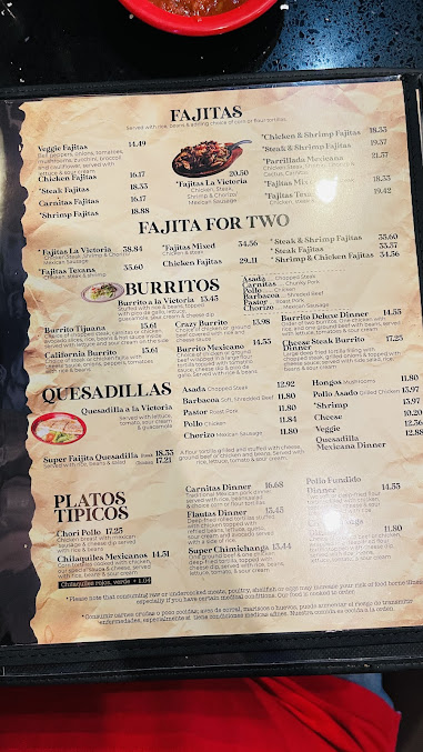 Menu La Victoria Mexican Restaurant - 2