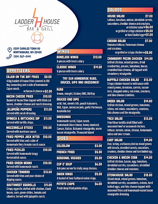 Menu Ladder House Bar Grill Inc - 1