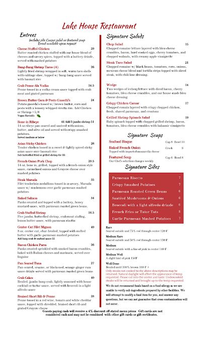 Menu Lake House Restaurant - 1