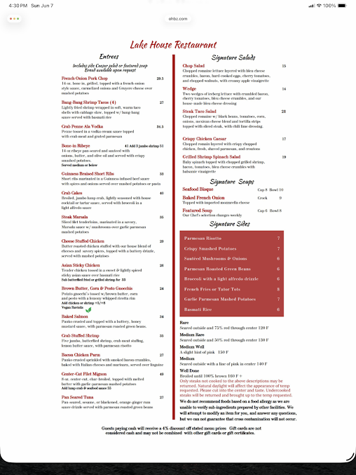 Menu Lake House Restaurant - 7