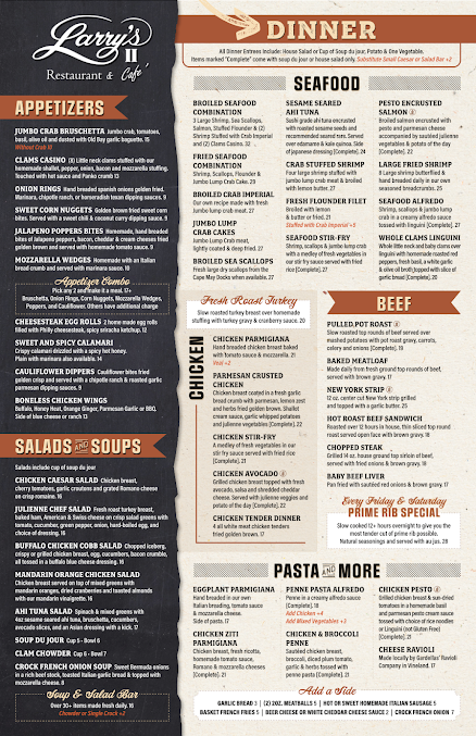 Menu Larry's Ii Restaurant - 2