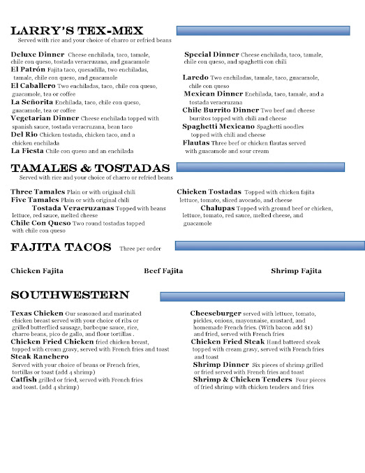 Menu Larry's Original Mexican Restaurant - 4