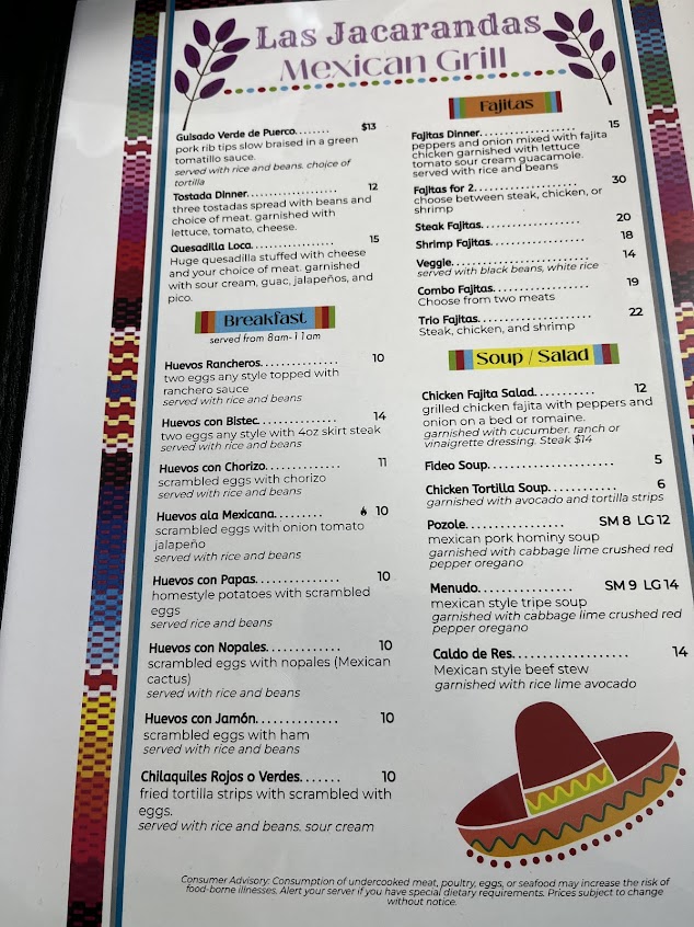 Menu Las Jacarandas Mexican Grill - 0