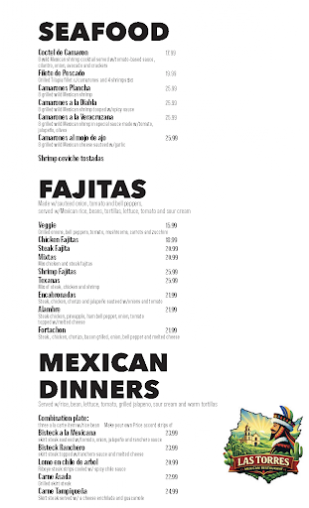 Menu Las Torres Mexican Restaurant - 1