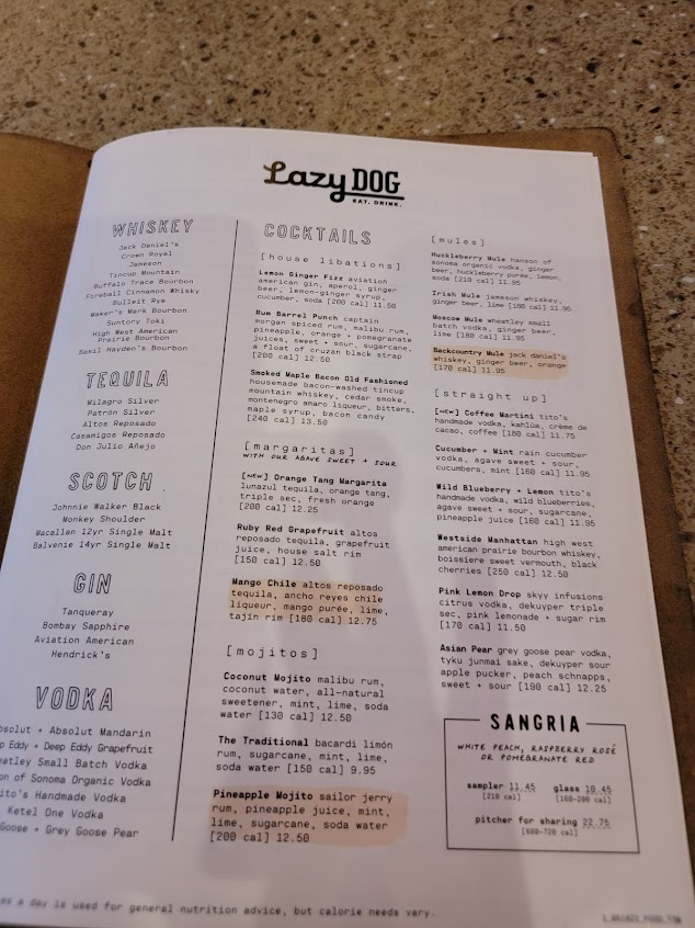Menu Lazy Dog Restaurant Bar Torrance - 7