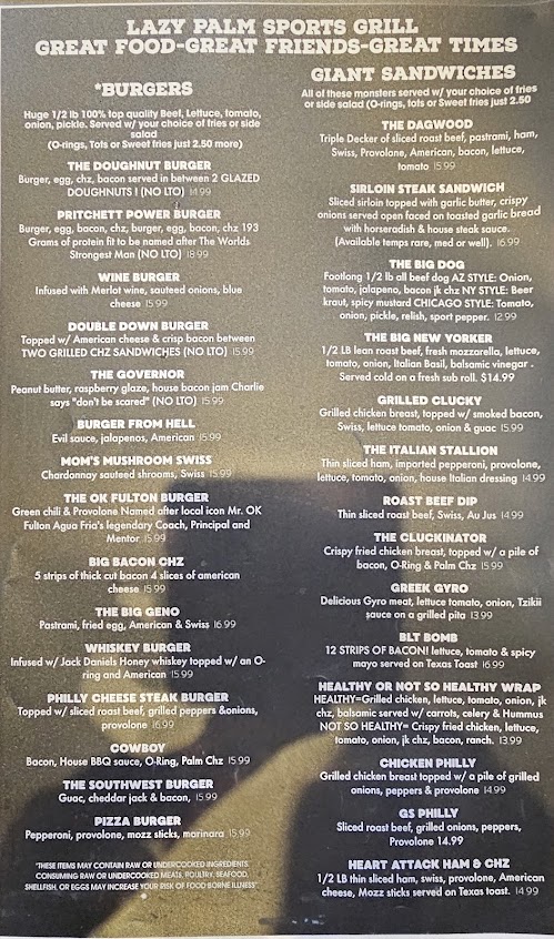 Menu Lazy Palm Sports Grill - 4