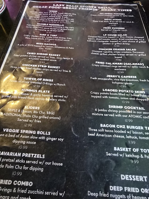 Menu Lazy Palm Sports Grill - 8