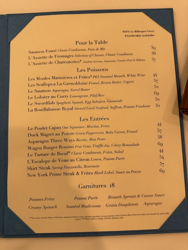Menu Le Bilboquet Palm Beach - 0