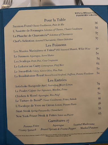 Menu Le Bilboquet Palm Beach - 1