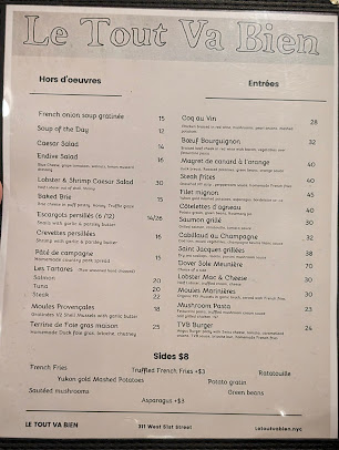Menu Le Tout Va Bien - French Restaurant - 3