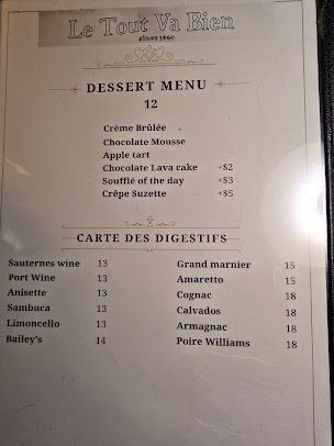 Menu Le Tout Va Bien - French Restaurant - 7