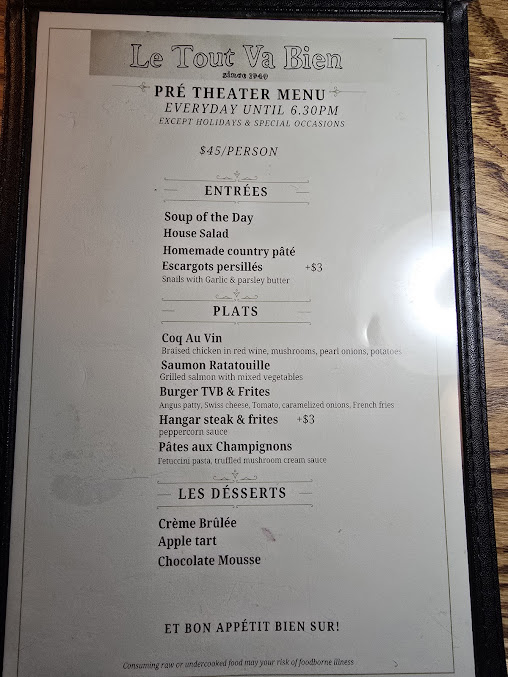 Menu Le Tout Va Bien - French Restaurant - 8