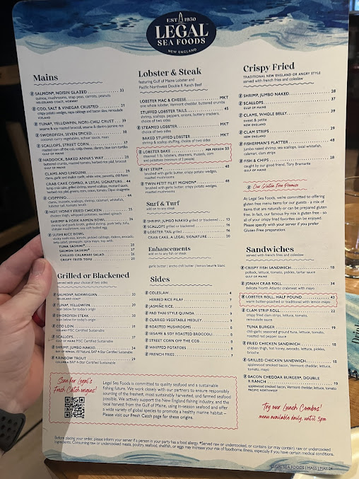 Menu Legal Sea Foods - Downtown Crossing - 1