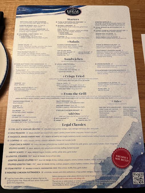 Menu Legal Sea Foods - Downtown Crossing - 4