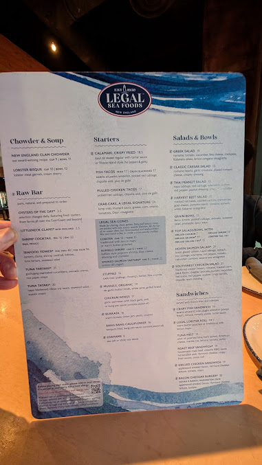 Menu Legal Sea Foods - Downtown Crossing - 5