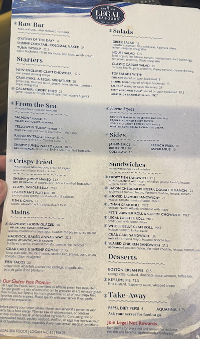 Menu Legal Sea Foods - Logan Airport Terminal A - 0
