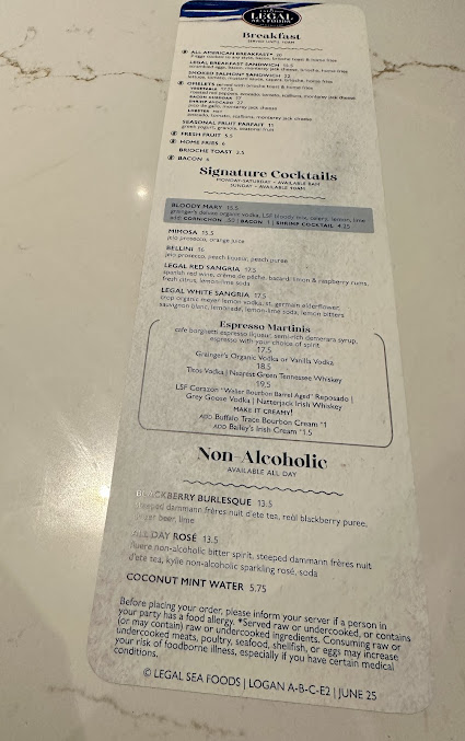 Menu Legal Sea Foods - Logan Airport Terminal A - 5