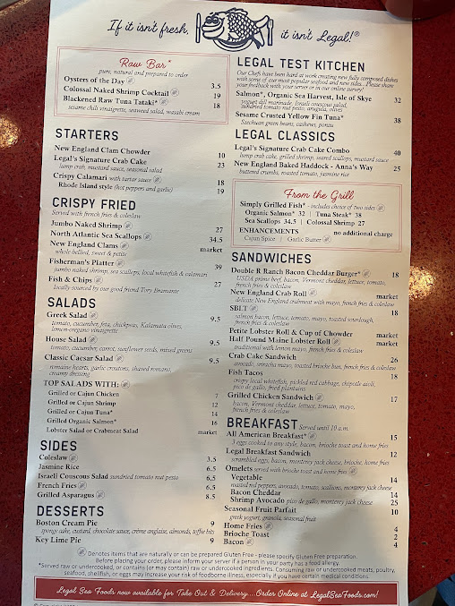 Menu Legal Sea Foods - Logan Airport Terminal A - 6