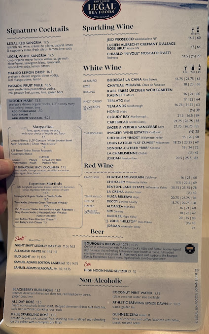 Menu Legal Sea Foods - Logan Airport Terminal A - 9