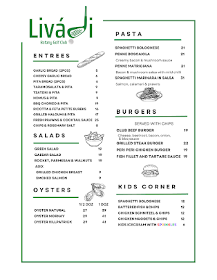 Menu Livadi Restaurant At Botany Golf Club - 0