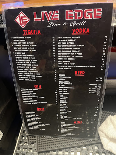 Menu Live Edge Bar Grill - 0