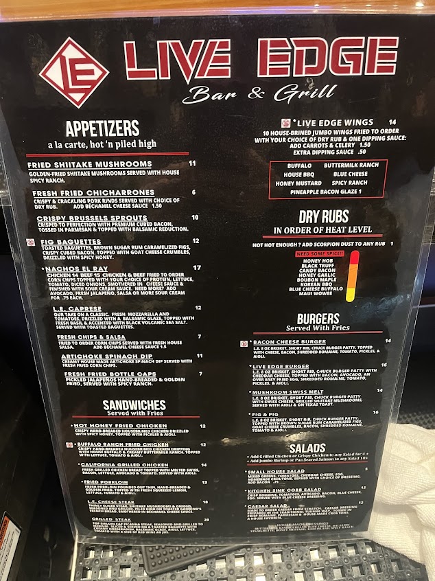 Menu Live Edge Bar Grill - 1