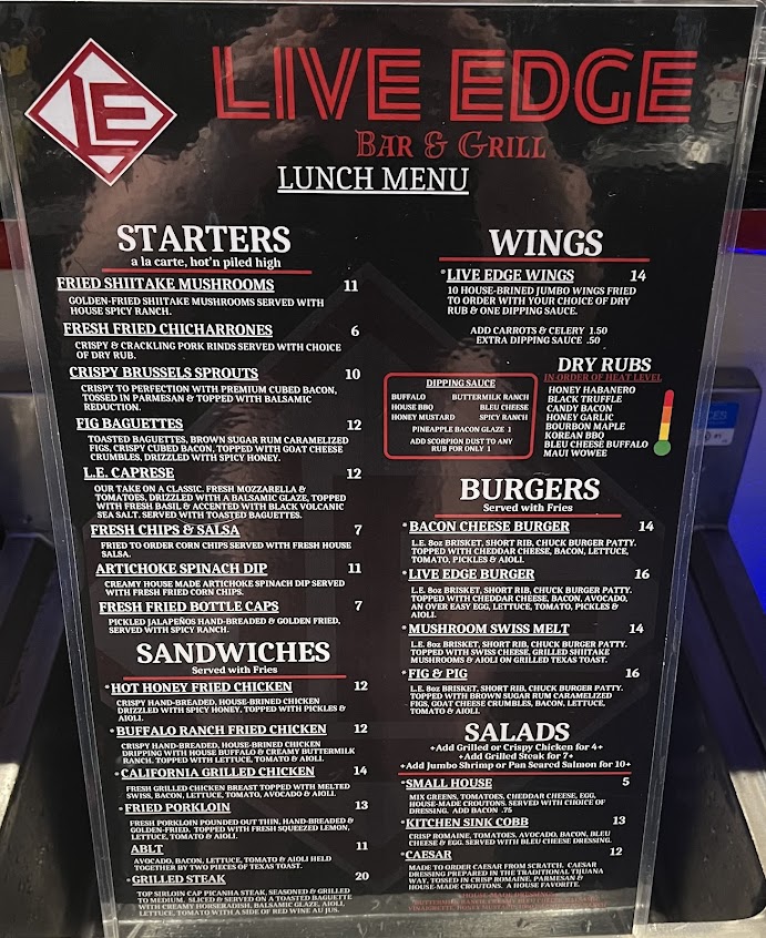 Menu Live Edge Bar Grill - 2